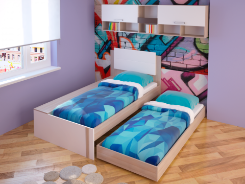 Кровать "Волкер" М 14 Ясень Шимо Светлый/Белый